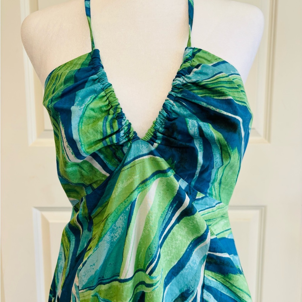 H&M Maxi Halter Dress in Blue & Green Abstract Print - Picture 3 of 6